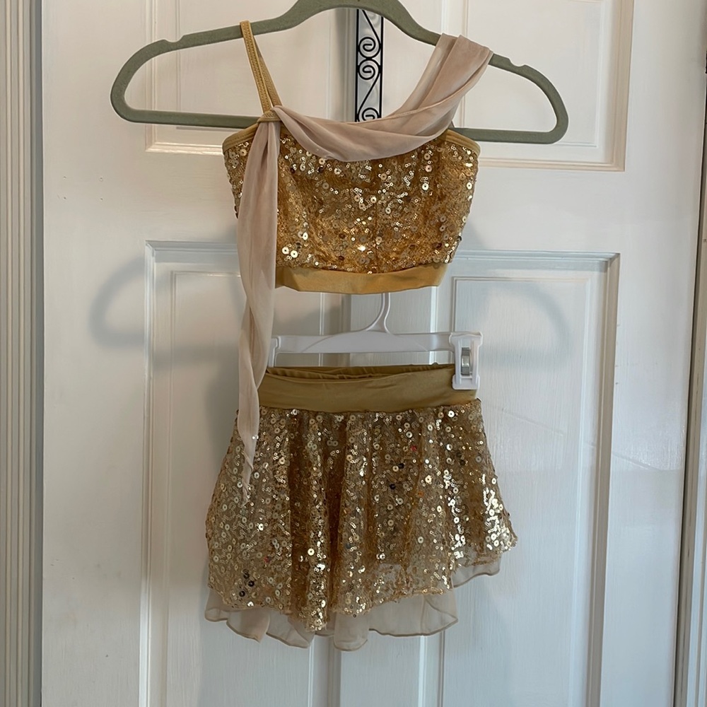 3 piece gold sequined dance costume